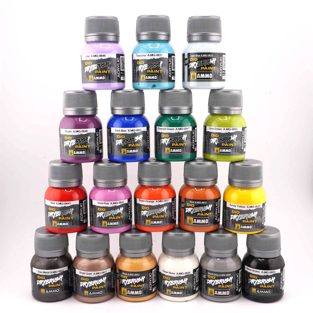 AMMO Dio Dry Brush Acrylic Paints by Mig Jimenez - Range of 54 Colours