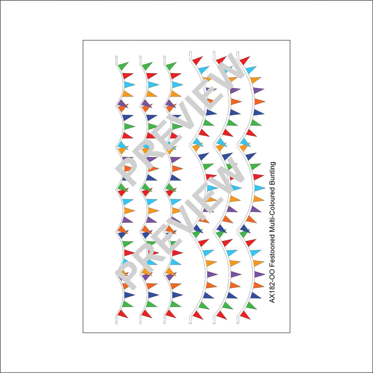 AX182-OO Triangular Multi-Coloured Bunting - Festooned (Pack of 6) - OO/4mm/1:76