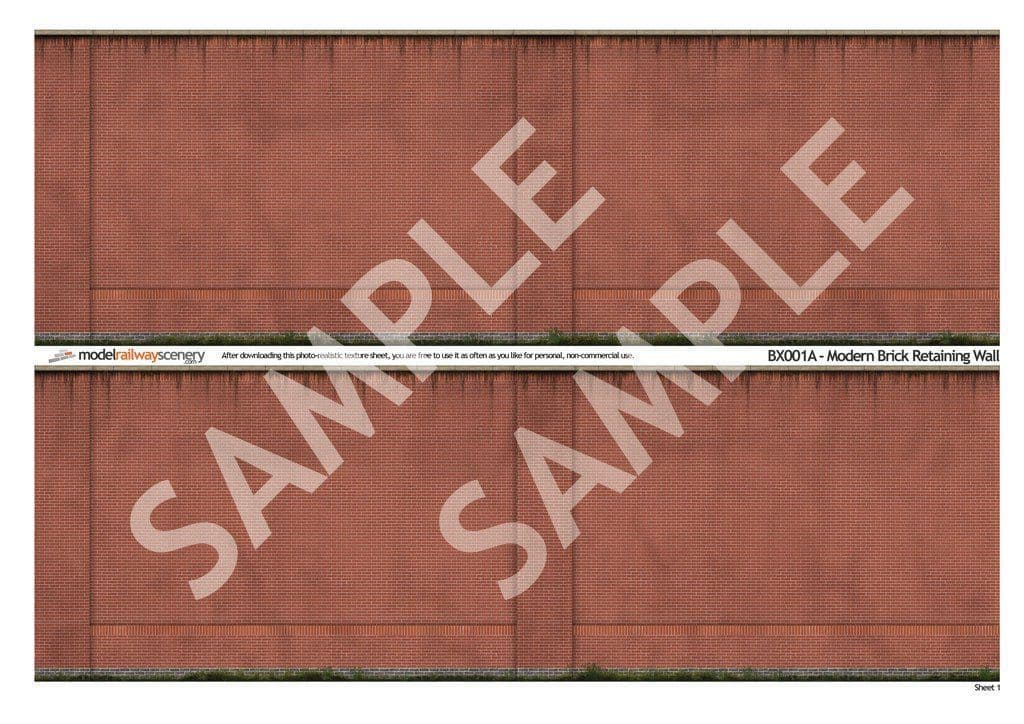 BX001A-OO Modern Red Brick Retaining Wall (Pack of 4 Sheets) OO/4mm/1:76