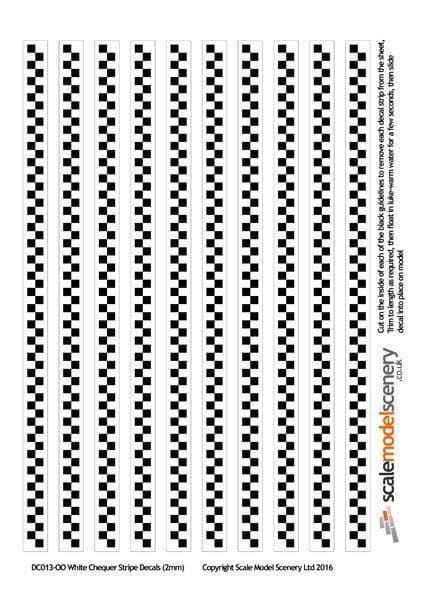 DC013-OO White Chequer Stripes (2mm) Decals OO/4mm/1:76