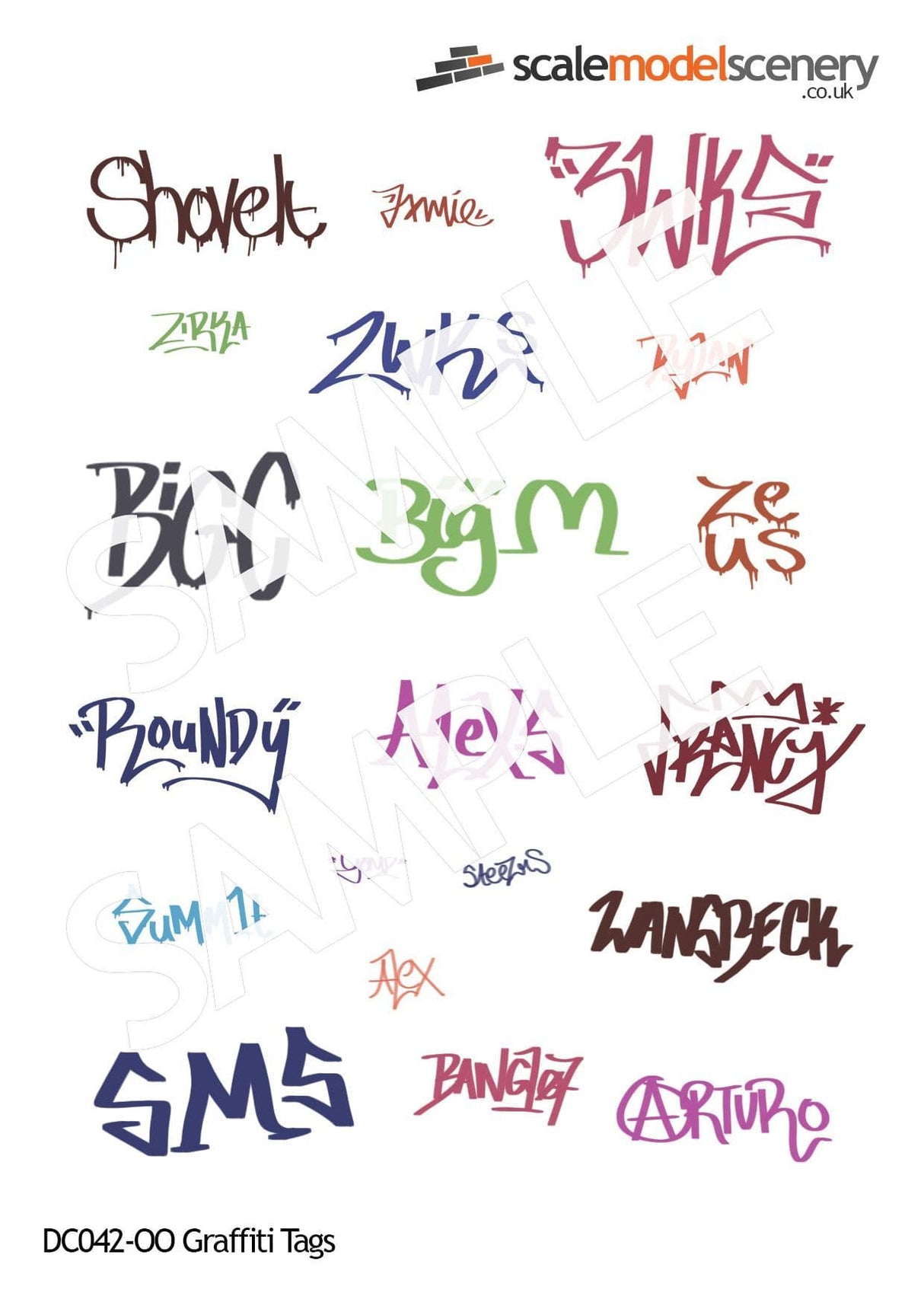 DC042-OO Coloured Graffiti Tag Decals - OO/4mm/1:76