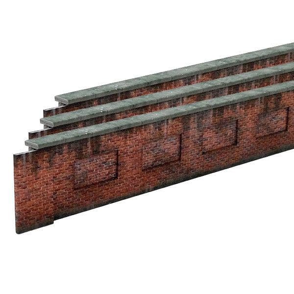 KX006-OO 7' Victorian Red Brick Lineside Weathered Wall OO/4mm/1:76