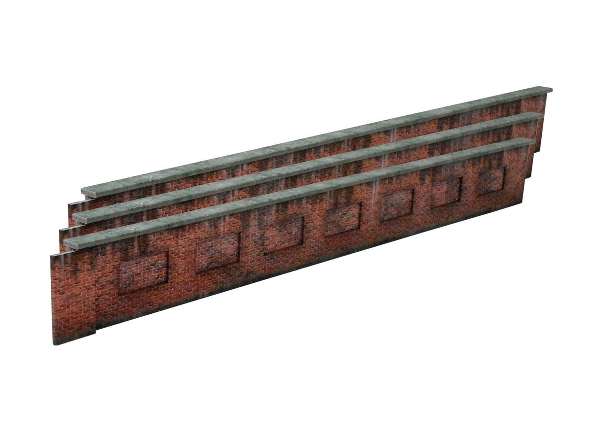 KX006-OO 7' Victorian Red Brick Lineside Weathered Wall OO/4mm/1:76
