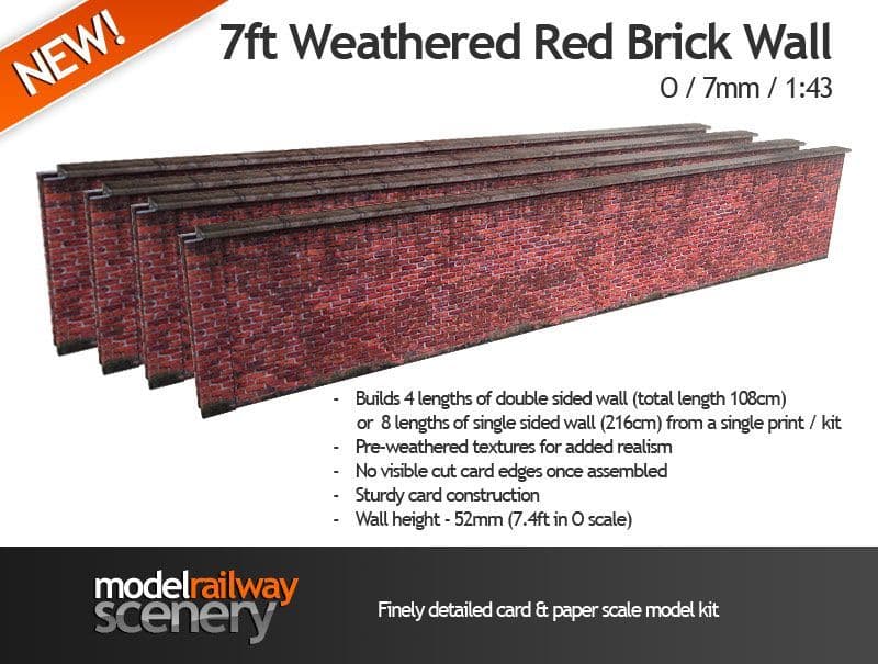 KX039-O 7ft Red Brick Wall O/7mm/1:43