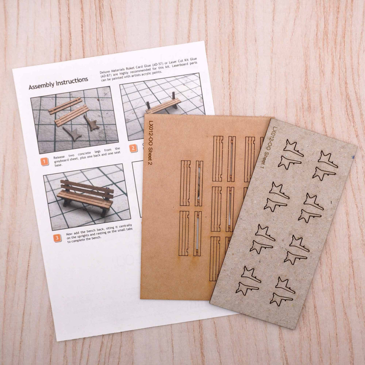 LX012-OO Laser Cut Wood & Concrete Benches (Pack of 8) OO/4mm/1:76