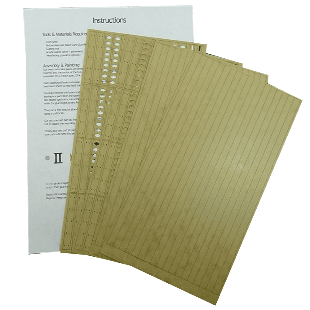 LX050-OO Laser Cut Castellated Beam OHLE Catenary Headspan Extensions (Pack F) OO/4mm/1:76
