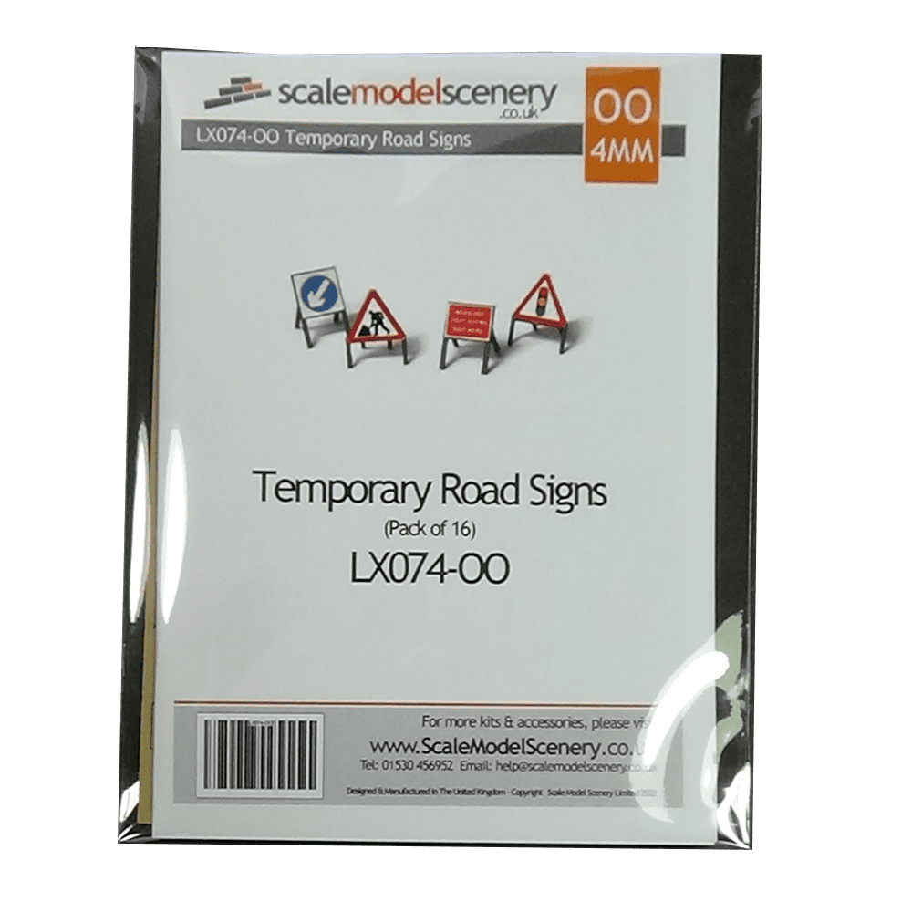 LX074-OO Laser Cut Temporary Road Signs (Pack of 16) OO/4mm/1:76