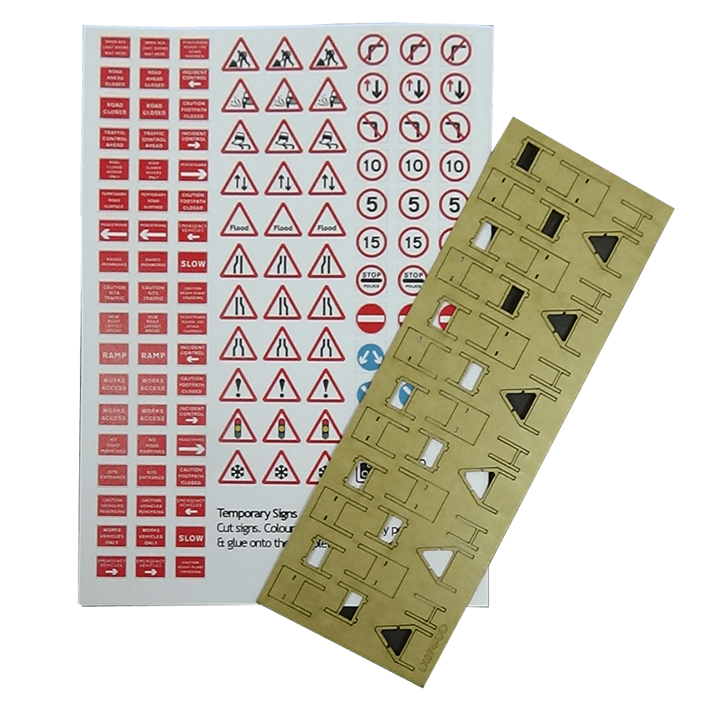 LX074-OO Laser Cut Temporary Road Signs (Pack of 16) OO/4mm/1:76
