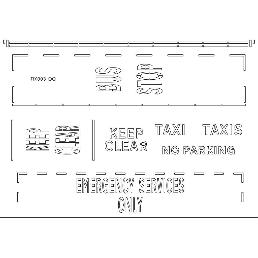 RX003-OO Laser Cut Bus Stop / Taxi Marking Stencils OO/4mm/1:76