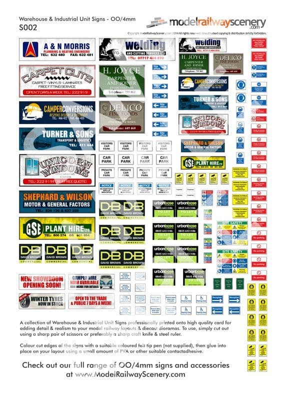 S002-OO Warehouse & Industrial Unit Signs OO/4mm/1:76
