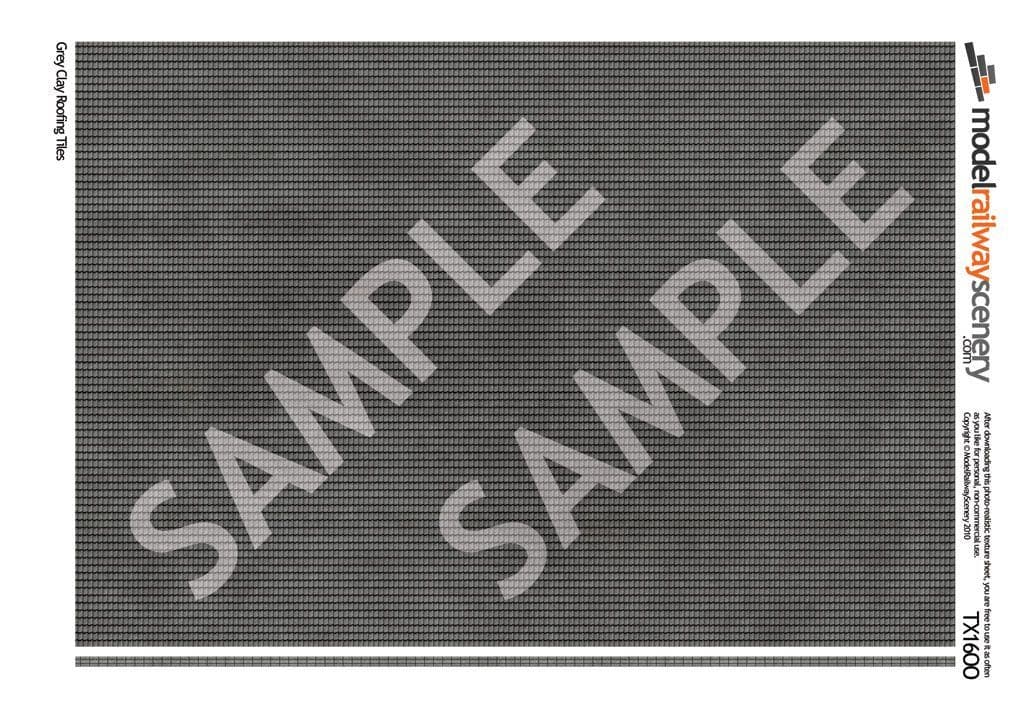 TX016-N Grey Clay Roofing Tiles Texture Paper (Pack of 5) - N/2mm/1:148