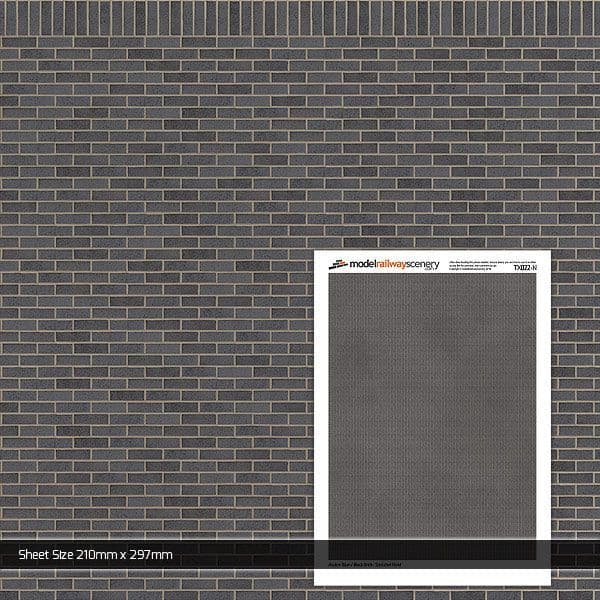 TX022-OO Modern Blue/Black Brick Texture Paper (Pack of 5) - OO/4mm/1:76