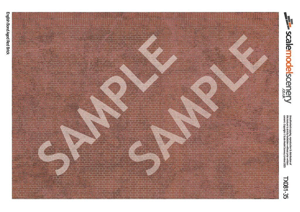 TX081-35 English Bond Aged Red Brick Texture Paper (Pack of 5) - 1:35