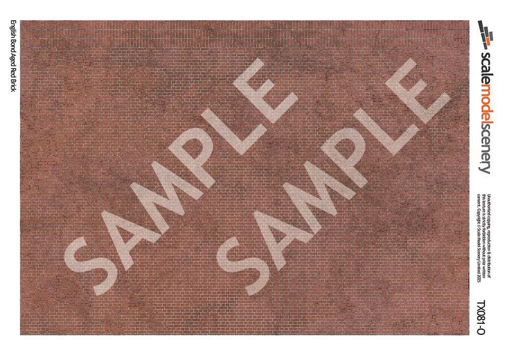 TX081-O English Bond Aged Red Brick Texture Paper (Pack of 5) - O/7mm/1:43