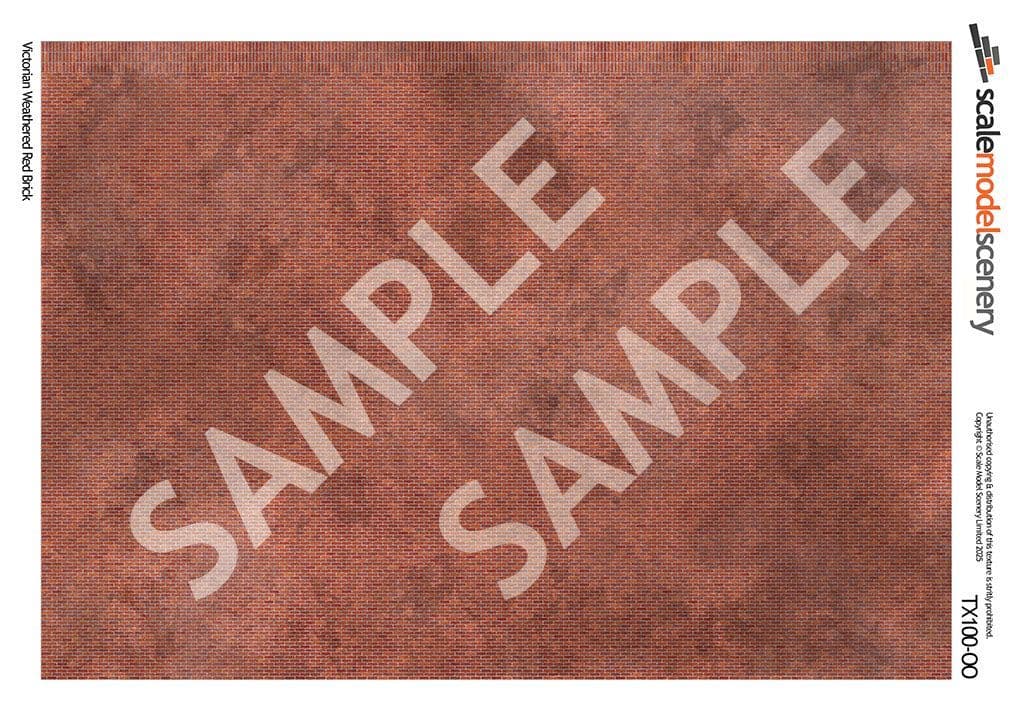 TX100-OO Victorian Weathered Red Brick Texture Paper (Pack of 5) - OO/4mm/1:76