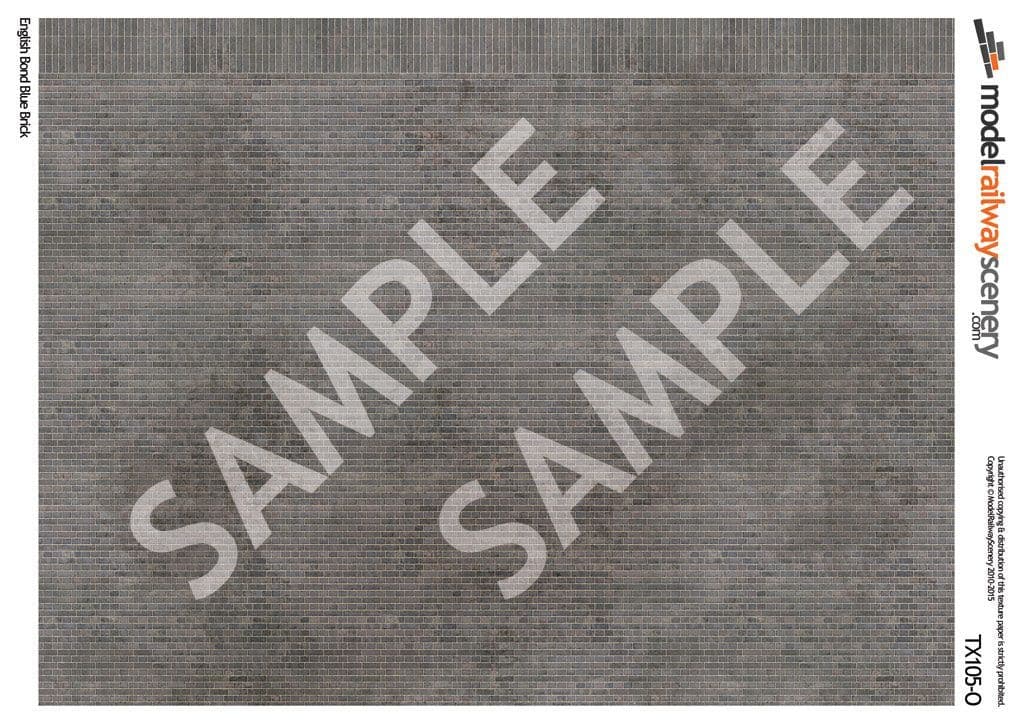 TX105-O English Bond Blue Engineering Brick Texture Paper (Pack of 5) - O/7mm/1:43