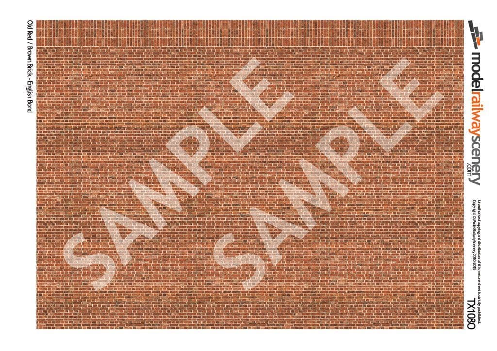 TX108-O Old Red Brown Brick Texture Paper (Pack of 5) - O/7mm/1:43