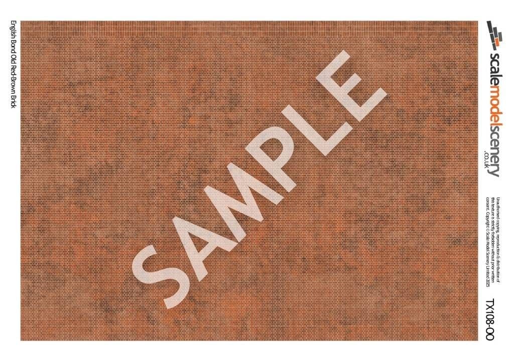 TX108-OO Old Red Brown Brick Texture Paper (Pack of 5) - OO/4mm/1:76