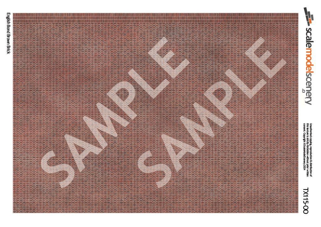 TX115-OO English Bond Brown Brick Texture Paper (Pack of 5) - OO/4mm/1:76