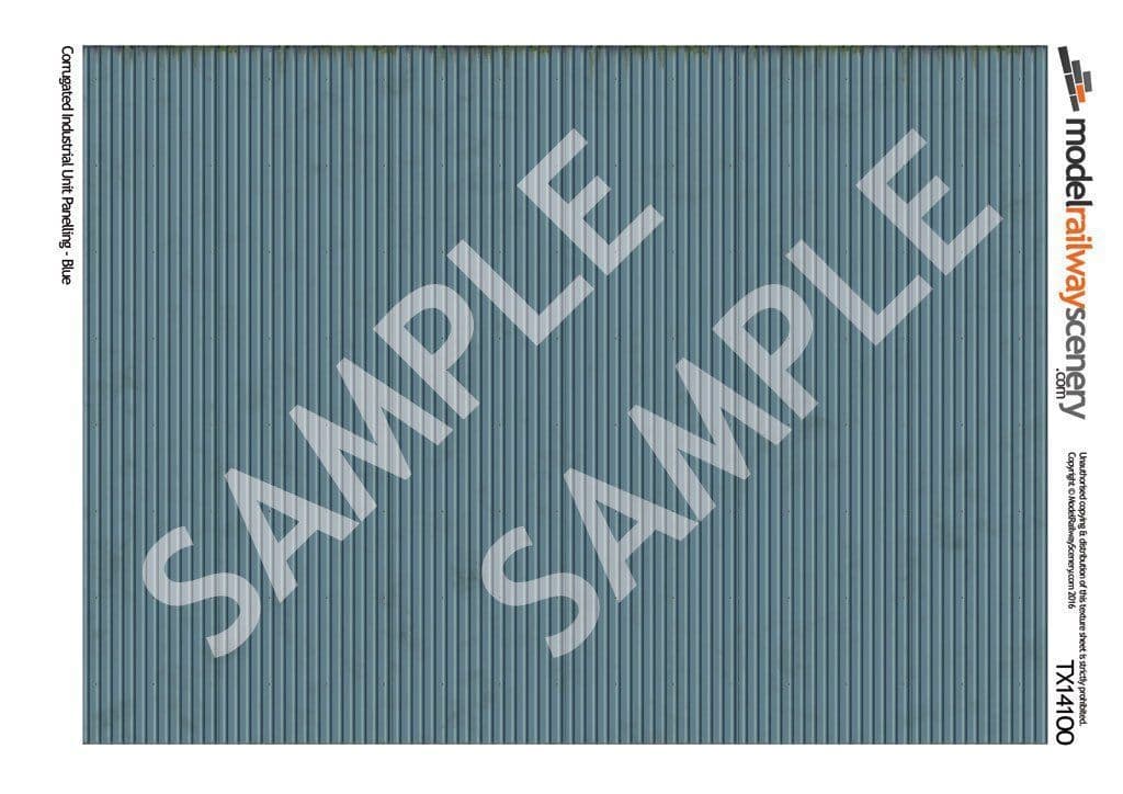 TX141-OO Corrugated Industrial Unit Paneling Blue Texture Paper (Pack of 5) - OO/4mm/1:76