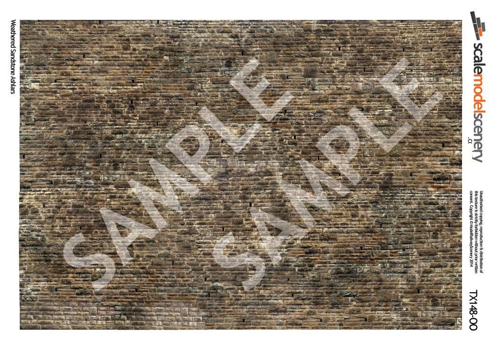 TX148 -OO Weathered Sandstone Ashlars Texture Paper (Pack of 5) - OO/4mm/1:76