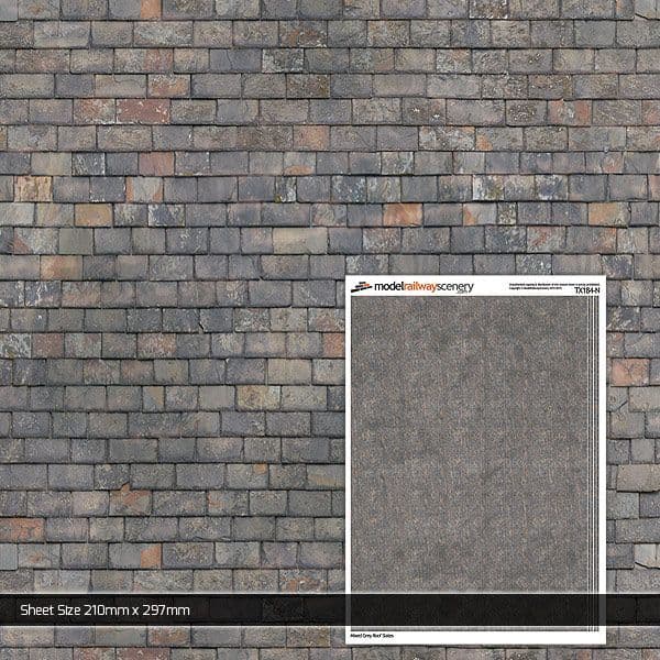TX184-N Mixed Grey Roof Slates Texture Paper (Pack of 5) - N/2mm/1:148