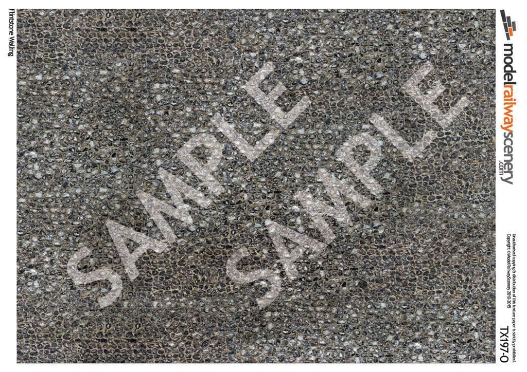 TX197-O Flint Stone Wall Texture Paper (Pack of 5) - O/7mm/1:43