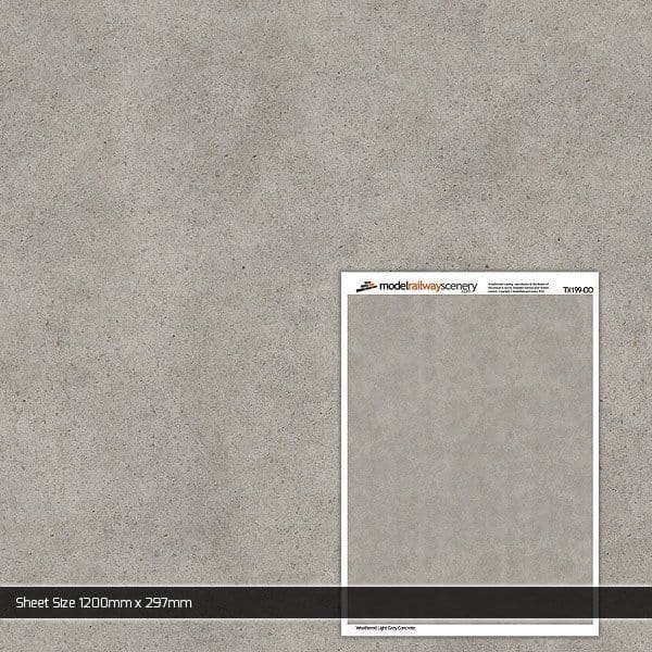 TX199-OO Weathered Light Grey Concrete Texture Paper (Pack of 5) - OO/4mm/1:76