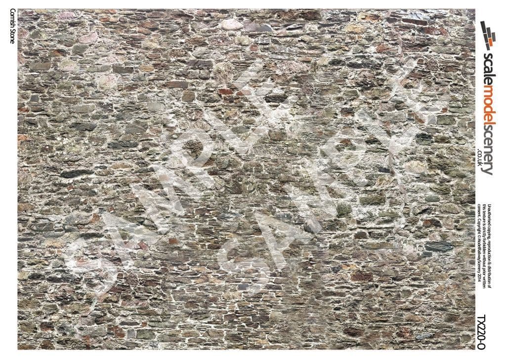 TX220-O Old Stone Wall Texture Paper (Pack of 5) - O/7mm/1:43