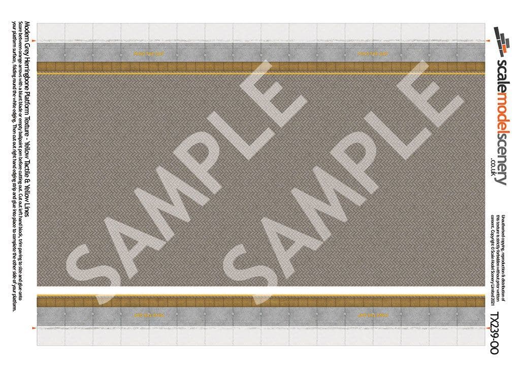 TX239-OO Grey Block Platform Sheets With Network Rail Coping & Yellow Lines (Pk of 5) OO/4mm/1:76