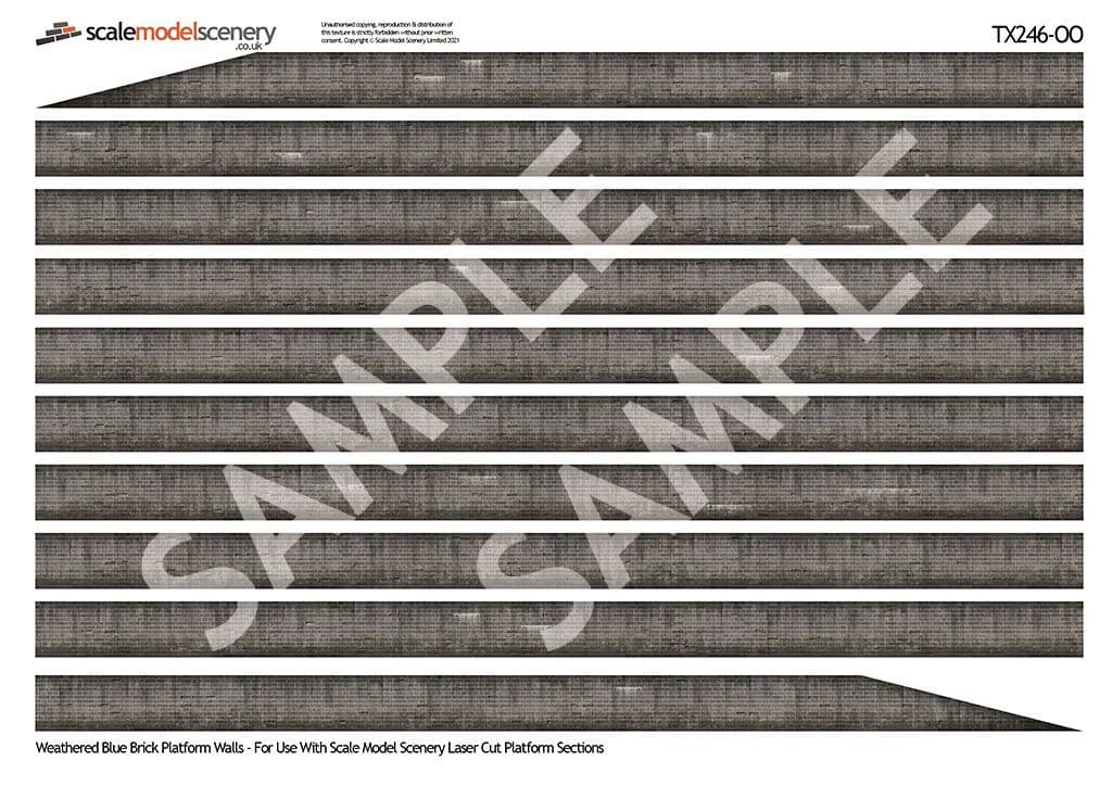 TX246-OO English Bond Weathered Blue Brick Platform Wall Wraps - OO/4mm/1:76