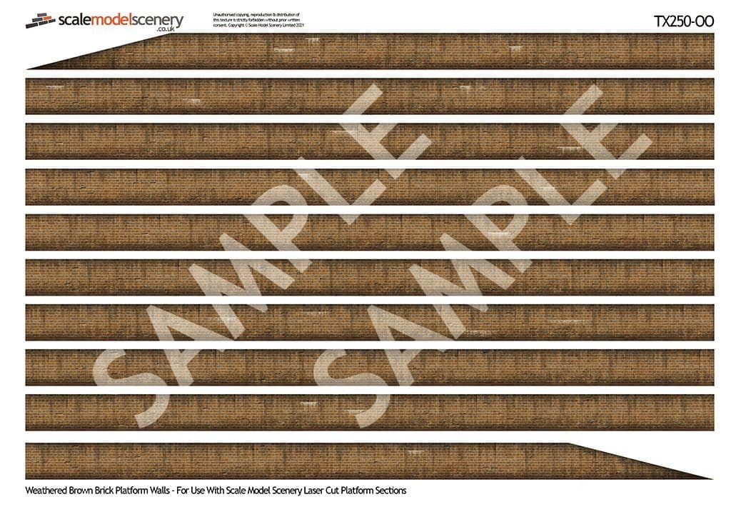 TX250-OO English Bond Weathered Brown Brick Platform Wall Wraps Texture Paper - OO/4mm/1:76