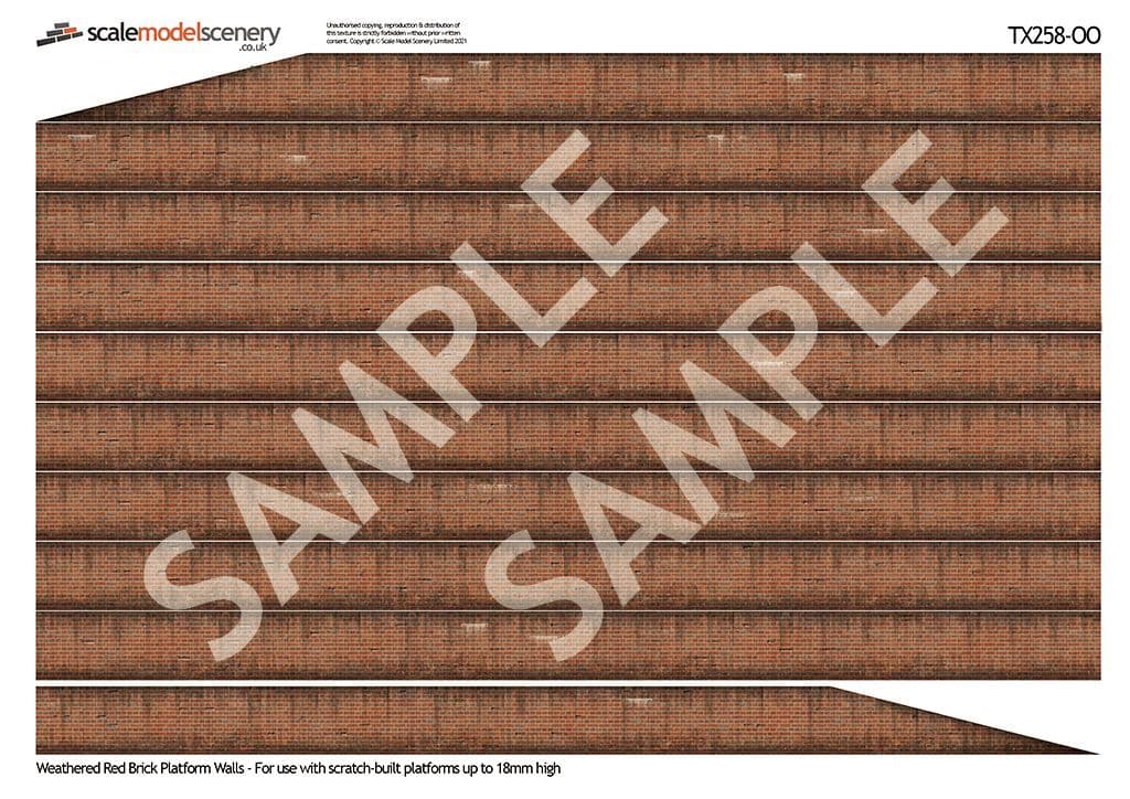 TX258-OO English Bond Weathered Red Brick Platform Wall Wraps (18mm to 20mm high) - OO/4mm/1:76