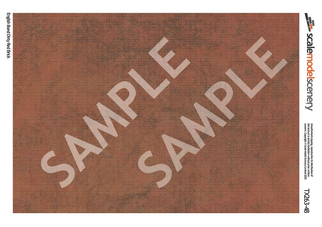 TX263-48 English Bond Dirty Red Brick Texture Paper (Pack of 5) - 1:48 Scale