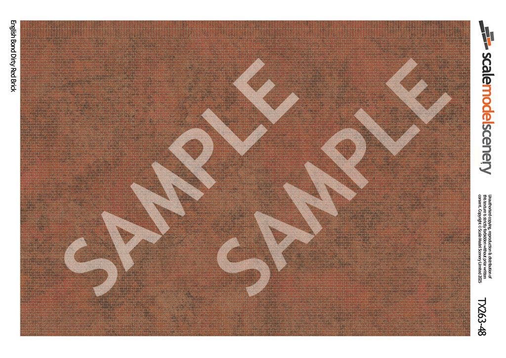 TX263-48 English Bond Dirty Red Brick Texture Paper (Pack of 5) - 1:48 Scale