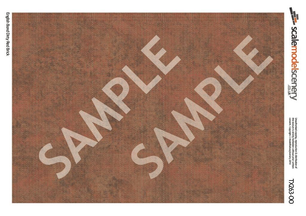 TX263-OO English Bond Dirty Red Brick Texture Paper (Pack of 5) - OO/4mm/1:76