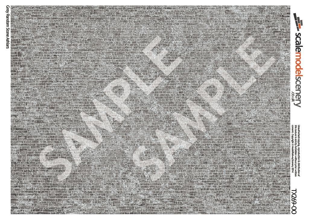 TX269-OO Grey Random Ashlar Stone Brick Texture Paper (Pack of 5) - OO/4mm/1:76