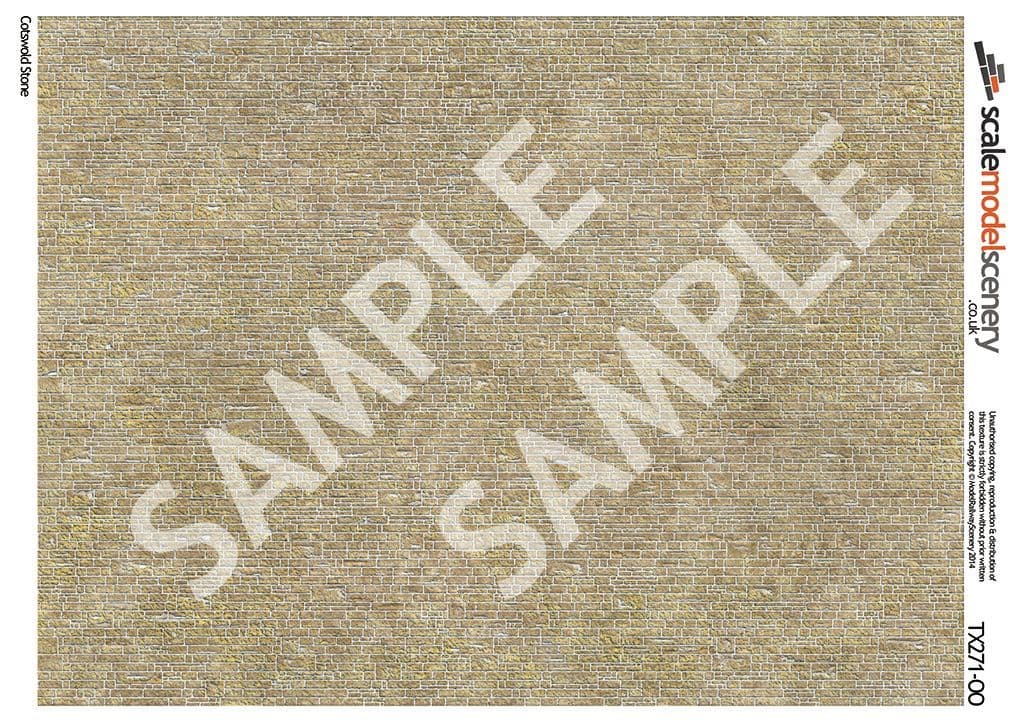 TX271-OO Cotswold Stone Brick Texture Paper (Pack of 5) - OO/4mm/1:76