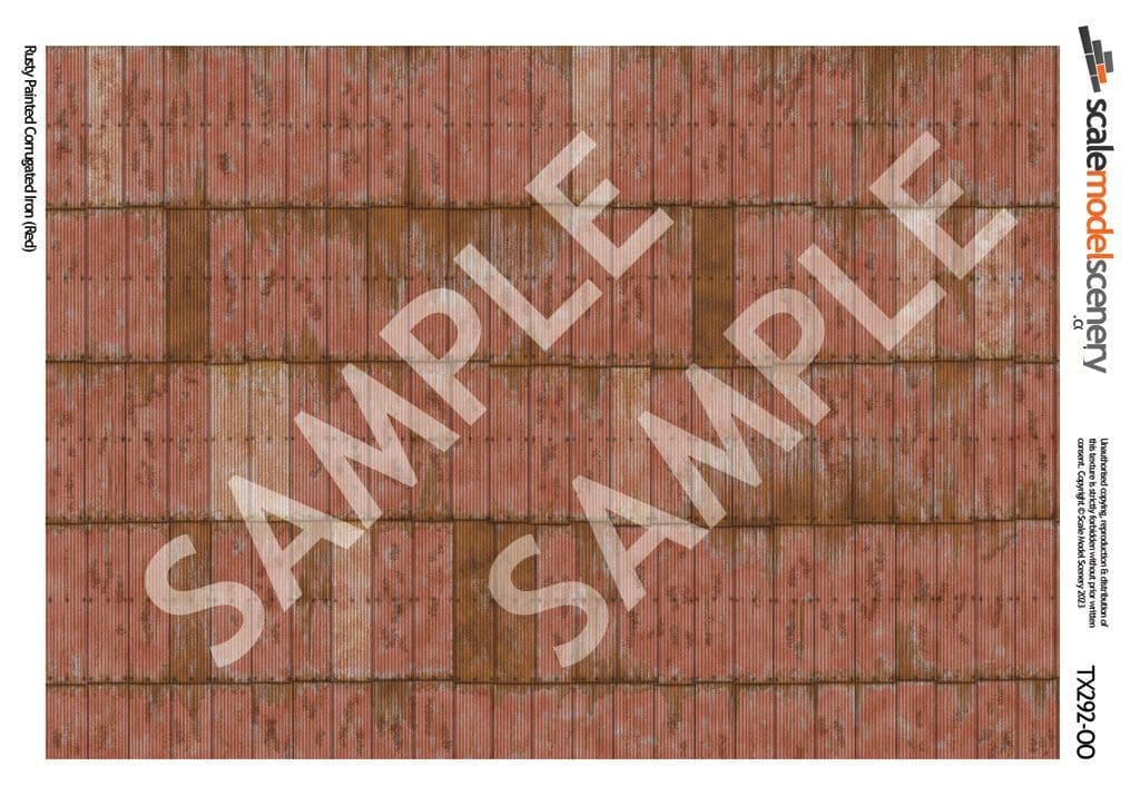 TX292-OO Rusty Red Painted & Weathered Corrugated Iron Texture Paper (Pack of 5) - OO/4mm/1:76