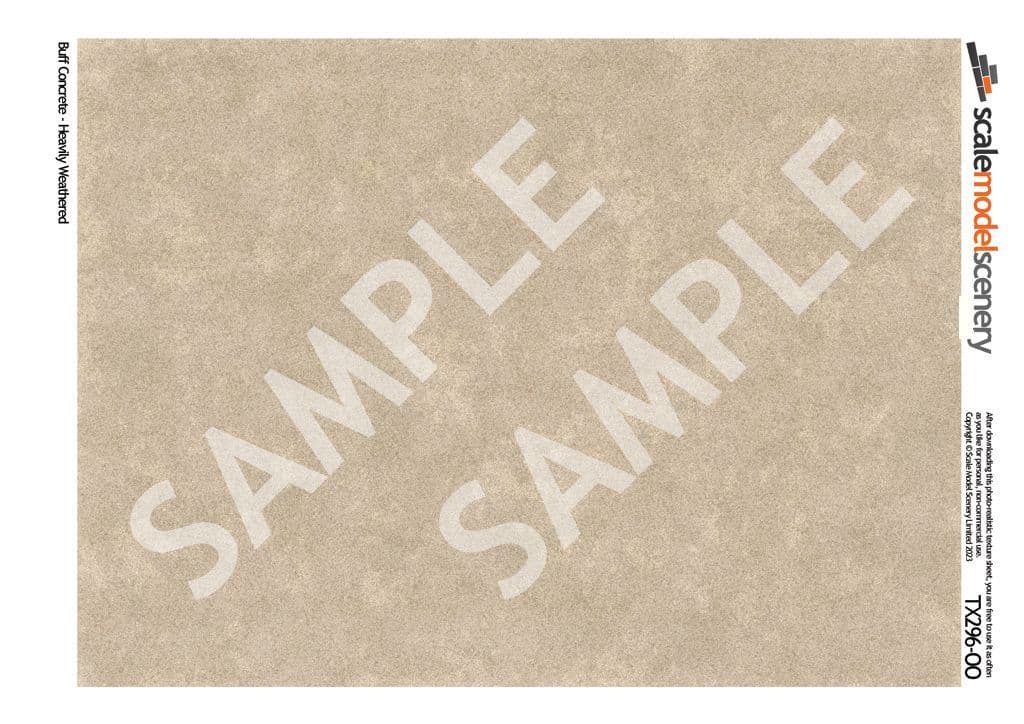 TX296-OO Heavily Weathered Buff Concrete Texture Paper (Pack of 5) - OO/4mm/1:76