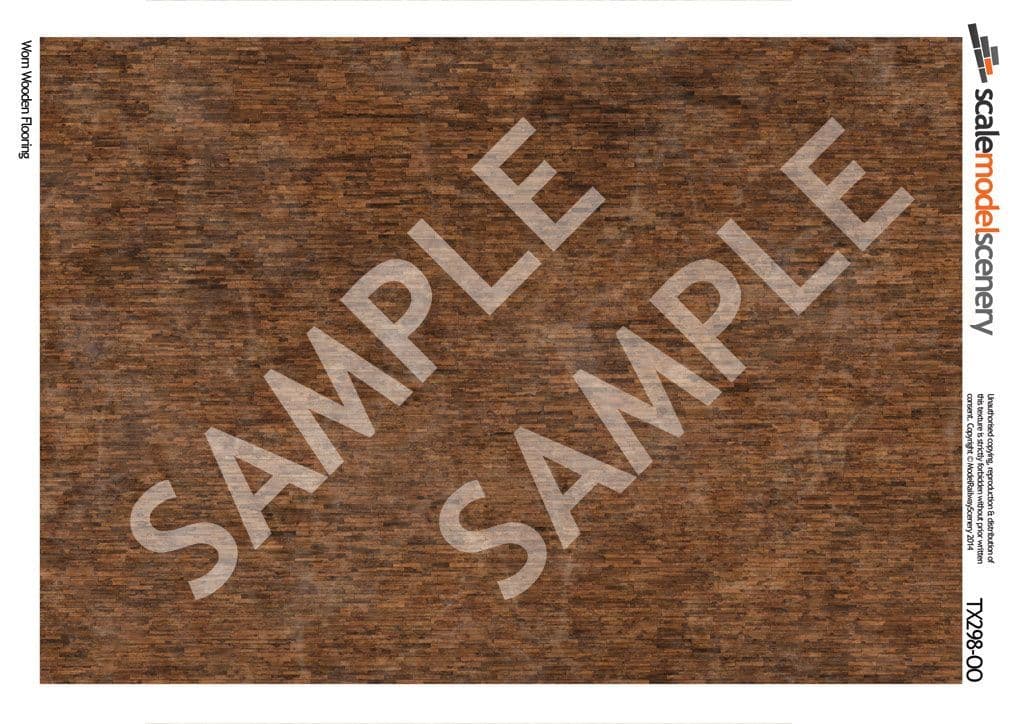 TX298-OO Worn Wooden Flooring Texture Paper (Pack of 5) - OO/4mm/1:76