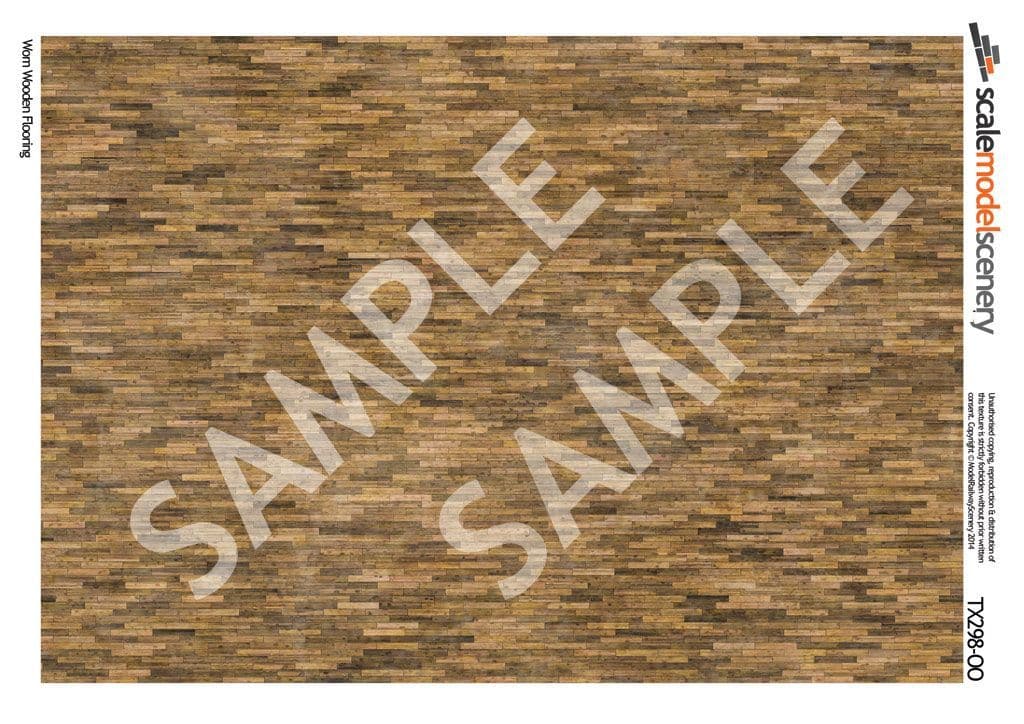 TX298-OO Worn Wooden Flooring Texture Paper (Pack of 5) - OO/4mm/1:76