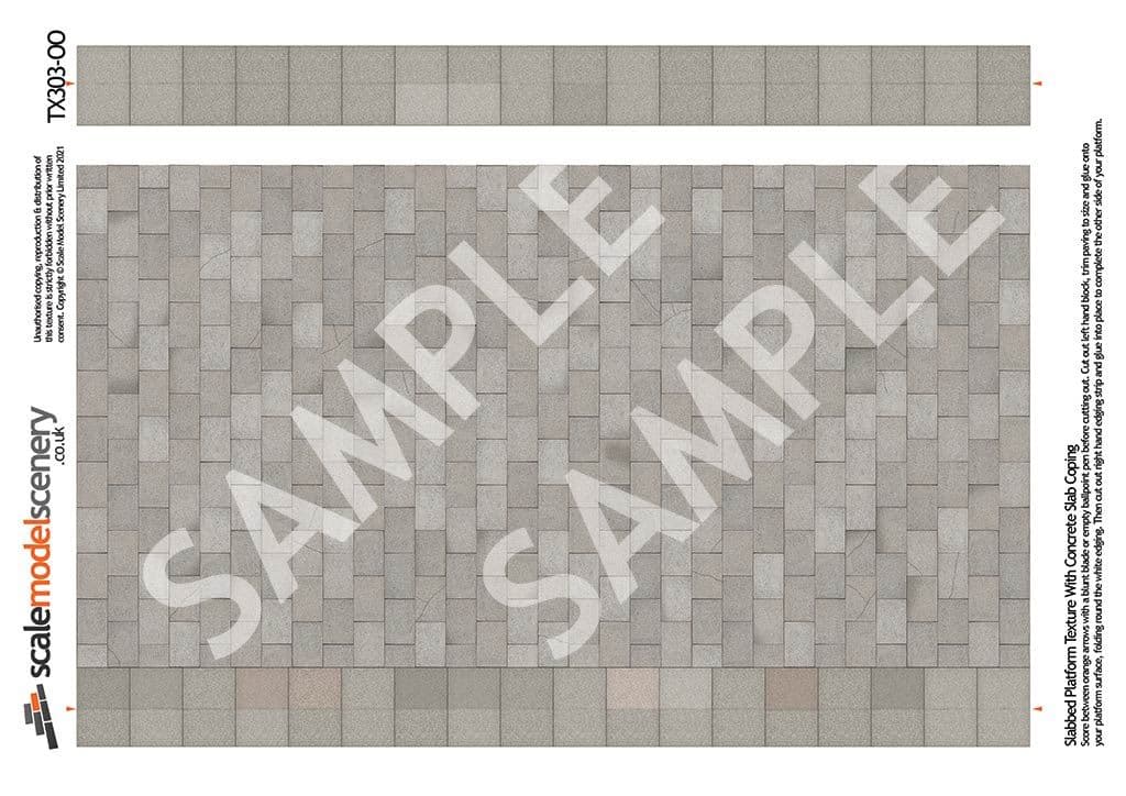 TX303-OO Concrete Slab Platform Texture Sheets With Plain Concrete Coping (Pk of 5) OO/4mm/1:76