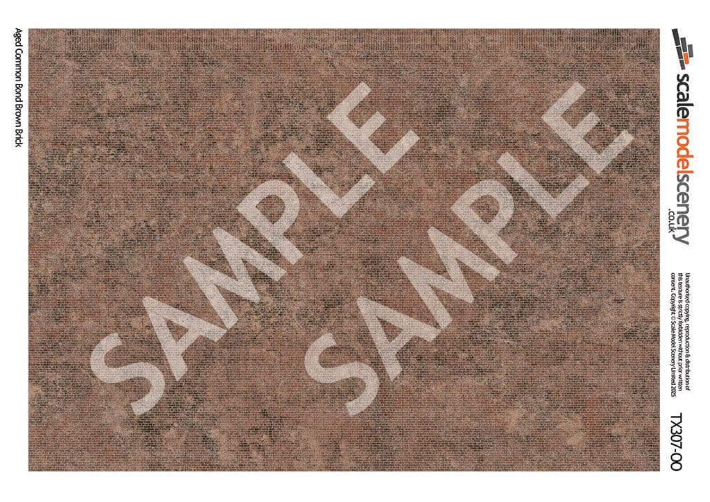 TX307-OO Common Bond Aged Brown Brick Texture Paper (Pack of 5) - OO/4mm/1:76