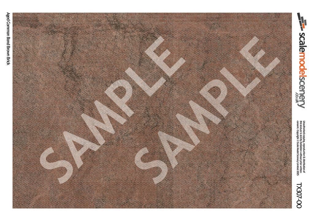 TX307-OO Common Bond Aged Brown Brick Texture Paper (Pack of 5) - OO/4mm/1:76
