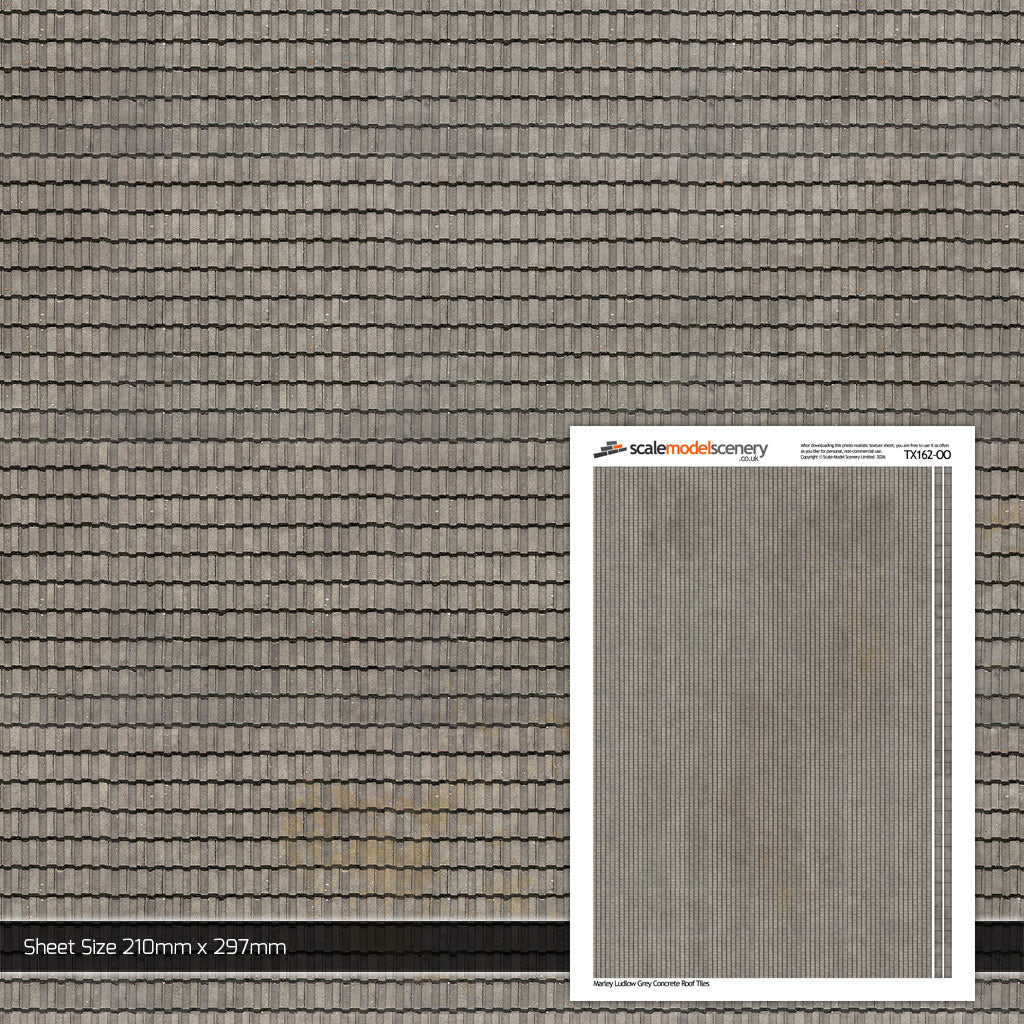 TX162-OO Marley Ludlow Grey Concrete Roof Tiles (Pack of 5) - OO/4mm/1:76