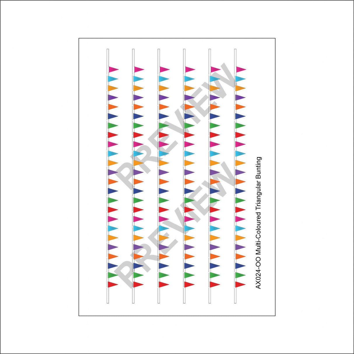 AX024-OO Multi-Coloured Triangular Bunting - Straight (Pack of 6) - OO/4mm/1:76