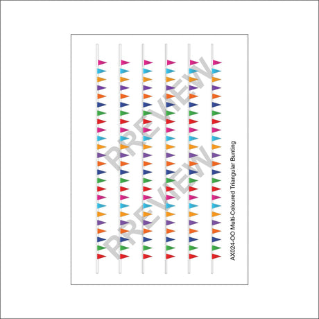 AX024-OO Multi-Coloured Triangular Bunting - Straight (Pack of 6) - OO/4mm/1:76