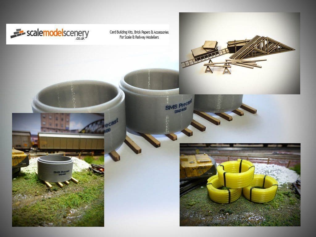 AX053-OO 8ft Pre-Cast Concrete Drain Pipes Lorry/Wagon Load (Pack of 3) OO/4mm/1:76