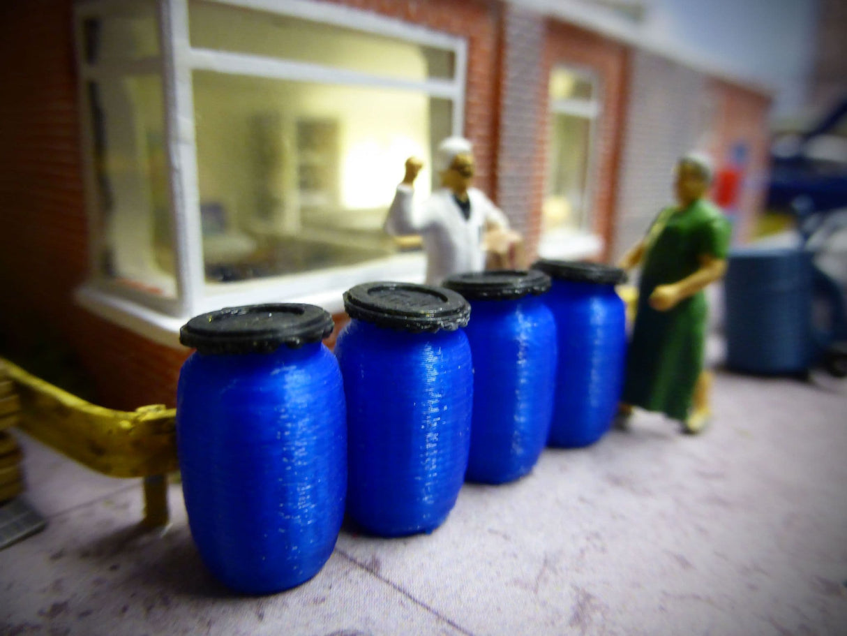 AX057-OO 3D Printed 200L Blue Plastic Barrels (Pack of 10) OO/4mm/1:76